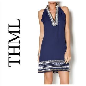 Navy embroidered shift dress